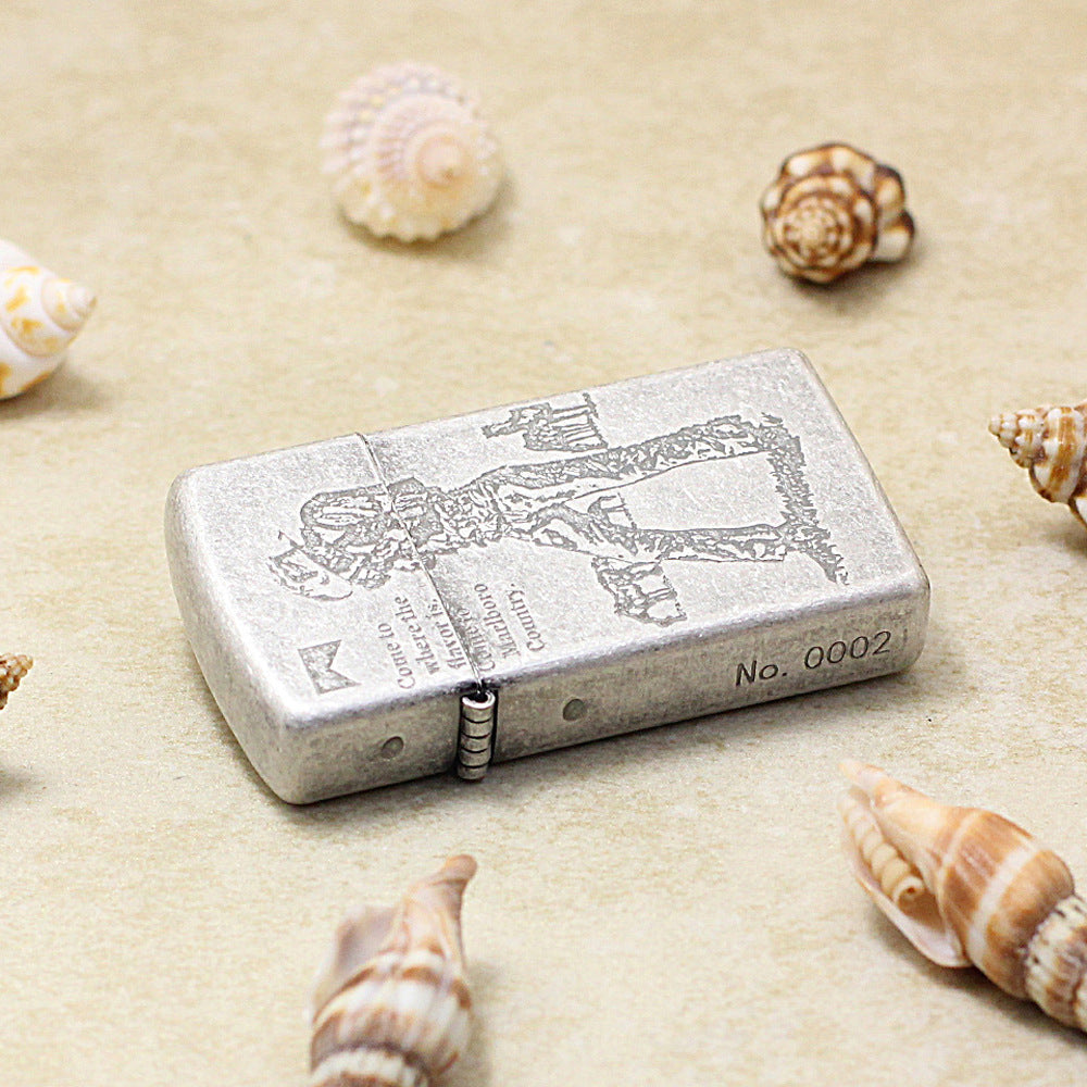 Zippo Antique Silver Slim Marlboro Cowboy Lighter - MC20