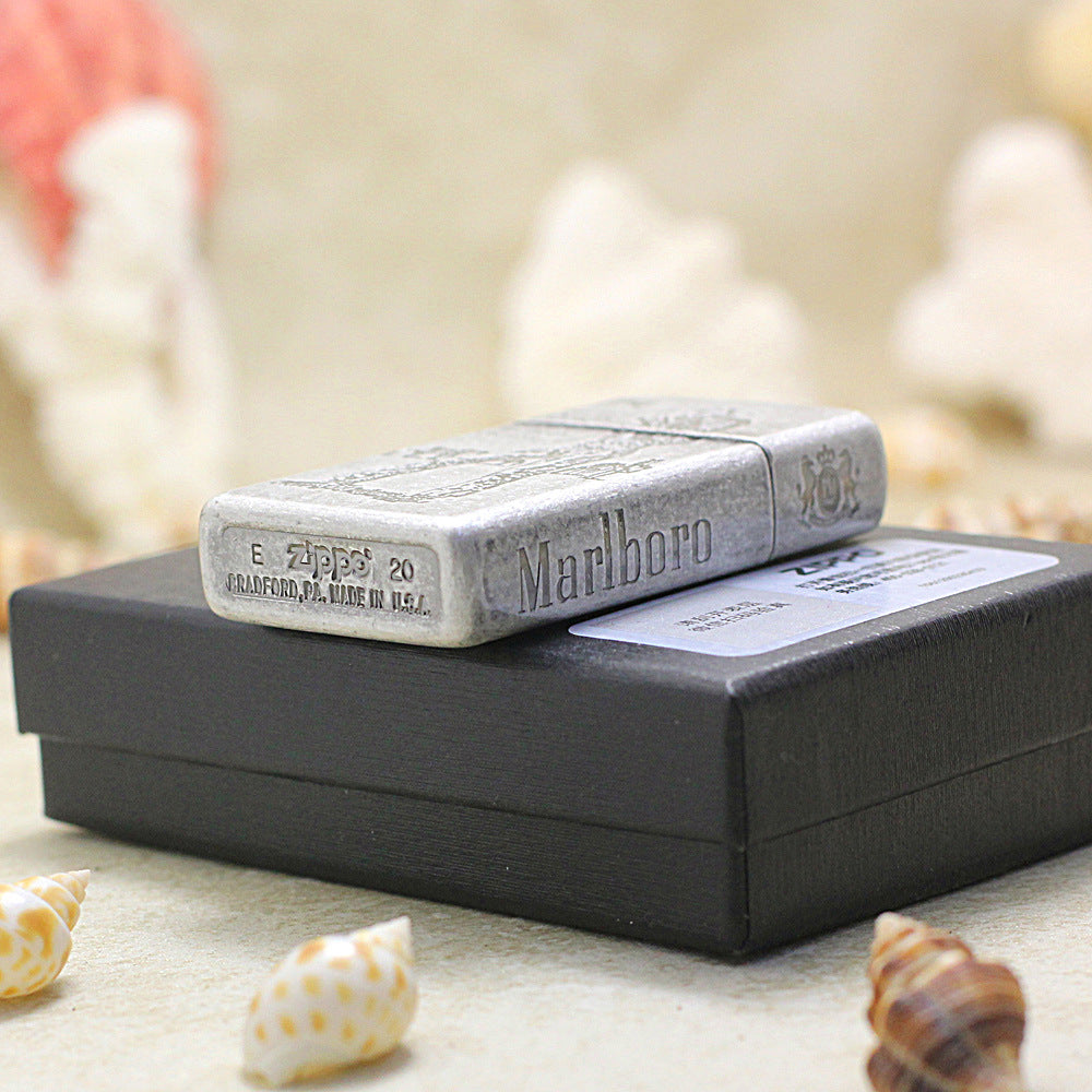 Zippo Antique Silver Slim Marlboro Cowboy Lighter - MC20