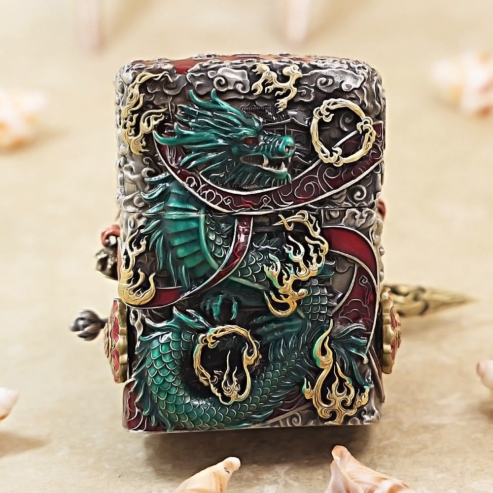 Zippo Antique Silver Three-Headed Six-Armed Nezha Shell Case - CM82