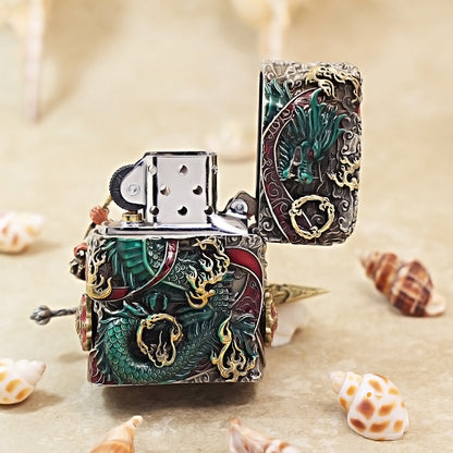 Zippo Antique Silver Three-Headed Six-Armed Nezha Shell Case - CM82