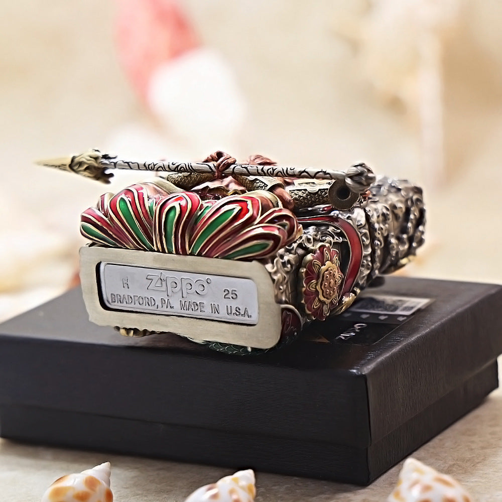 Zippo Antique Silver Three-Headed Six-Armed Nezha Shell Case - CM82