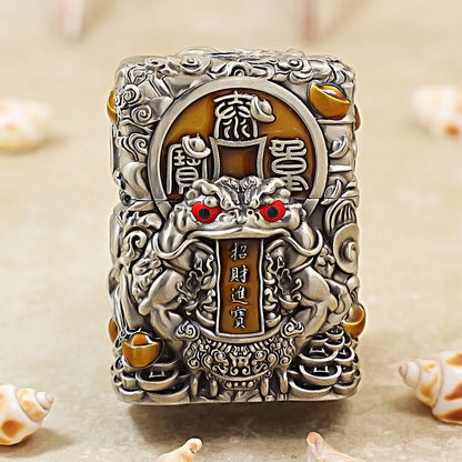 Zippo Antique Silver Three-Legged Wealth Toad Shell Case - CM61