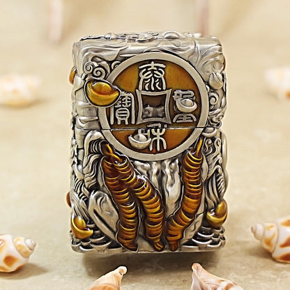 Zippo Antique Silver Three-Legged Wealth Toad Shell Case - CM61