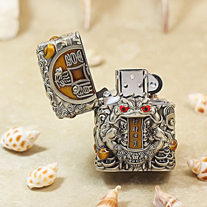 Zippo Antique Silver Three-Legged Wealth Toad Shell Case - CM61