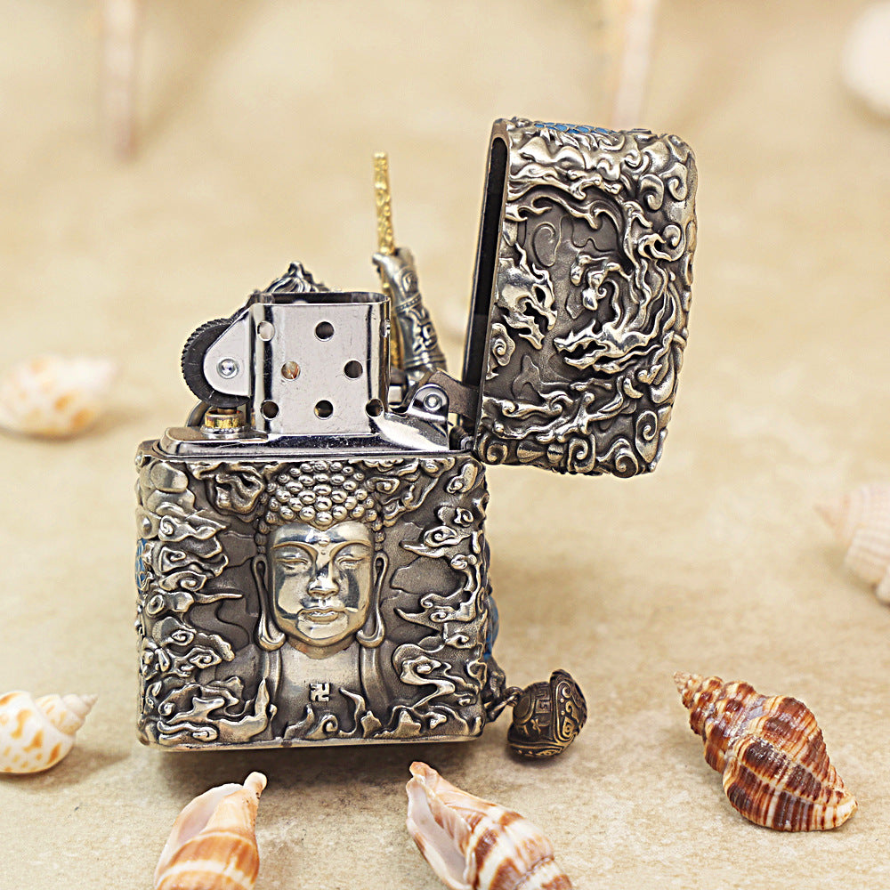 Zippo Antique Silver Victorious Fighting Buddha Wave-Rider Armor Shell - CM93