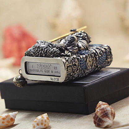 Zippo Antique Silver Victorious Fighting Buddha Wave-Rider Armor Shell - CM93