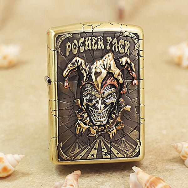 Zippo Armor High-Polish Brass Joker Poker Face Emblem Lighter - DS173