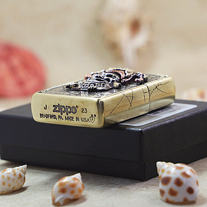 Zippo Armor High-Polish Brass Joker Poker Face Emblem Lighter - DS173