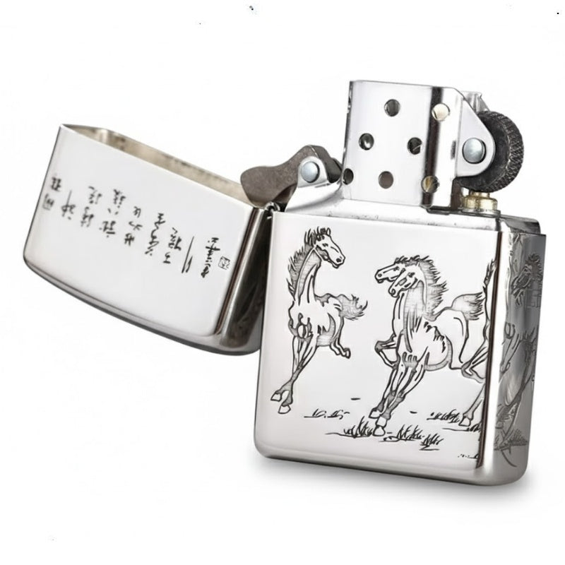 Zippo Armor Sterling Silver "Eight Horses" Lighter – 5-Side Deep Carved Limited Edition