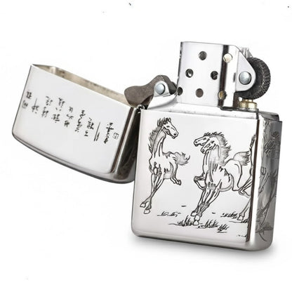 Zippo Armor Sterling Silver "Eight Horses" Lighter – 5-Side Deep Carved Limited Edition