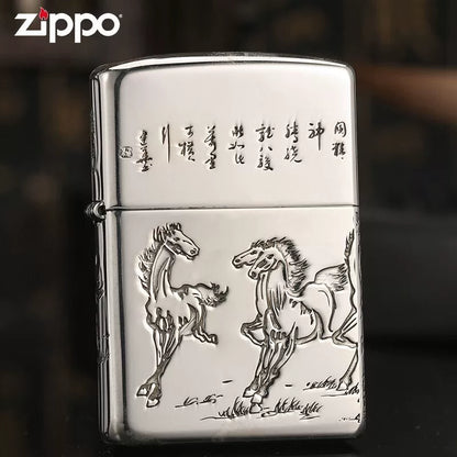 Zippo Armor Sterling Silver "Eight Horses" Lighter – 5-Side Deep Carved Limited Edition