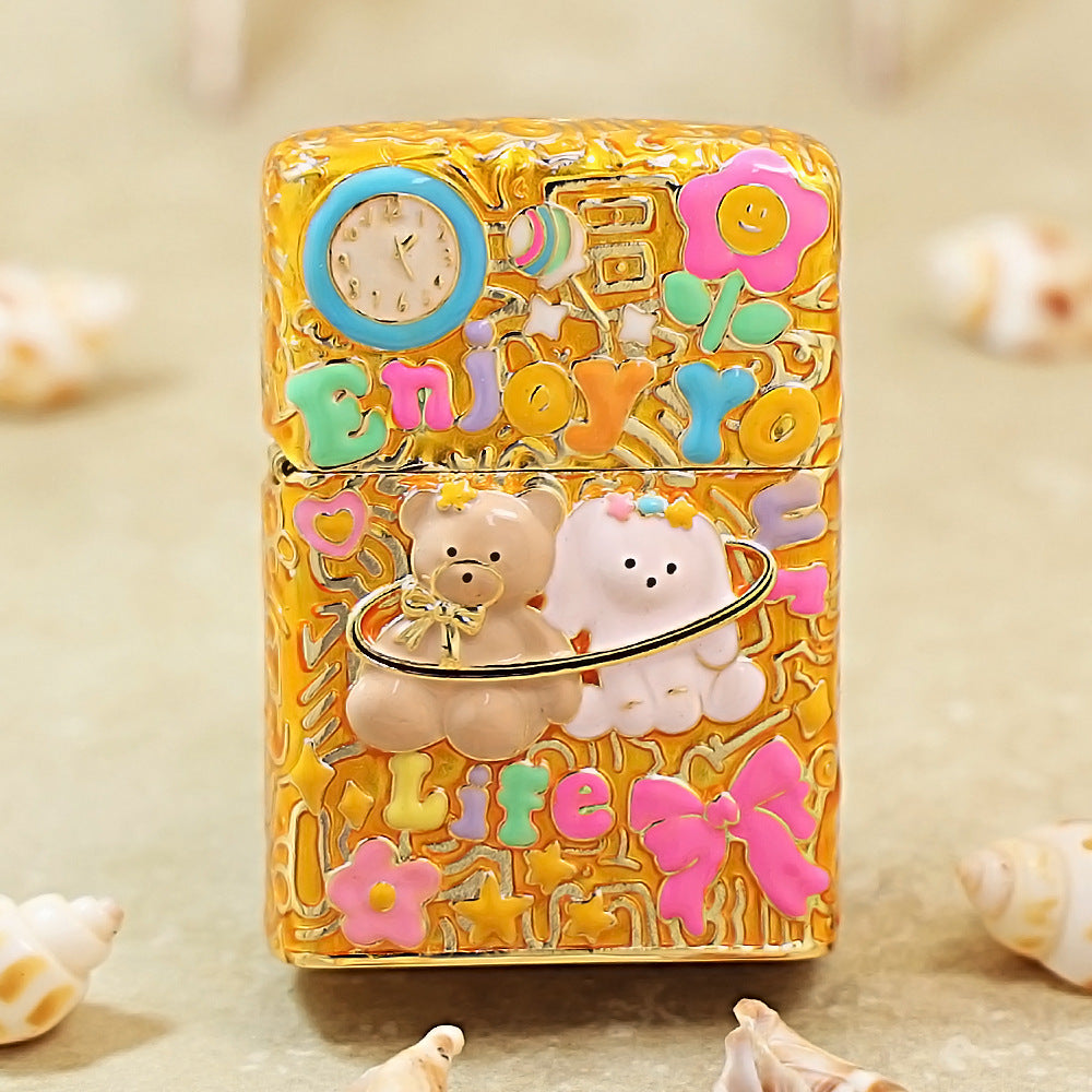 Zippo Gold-Plated Shell Case Enjoy Life Bear - CM71