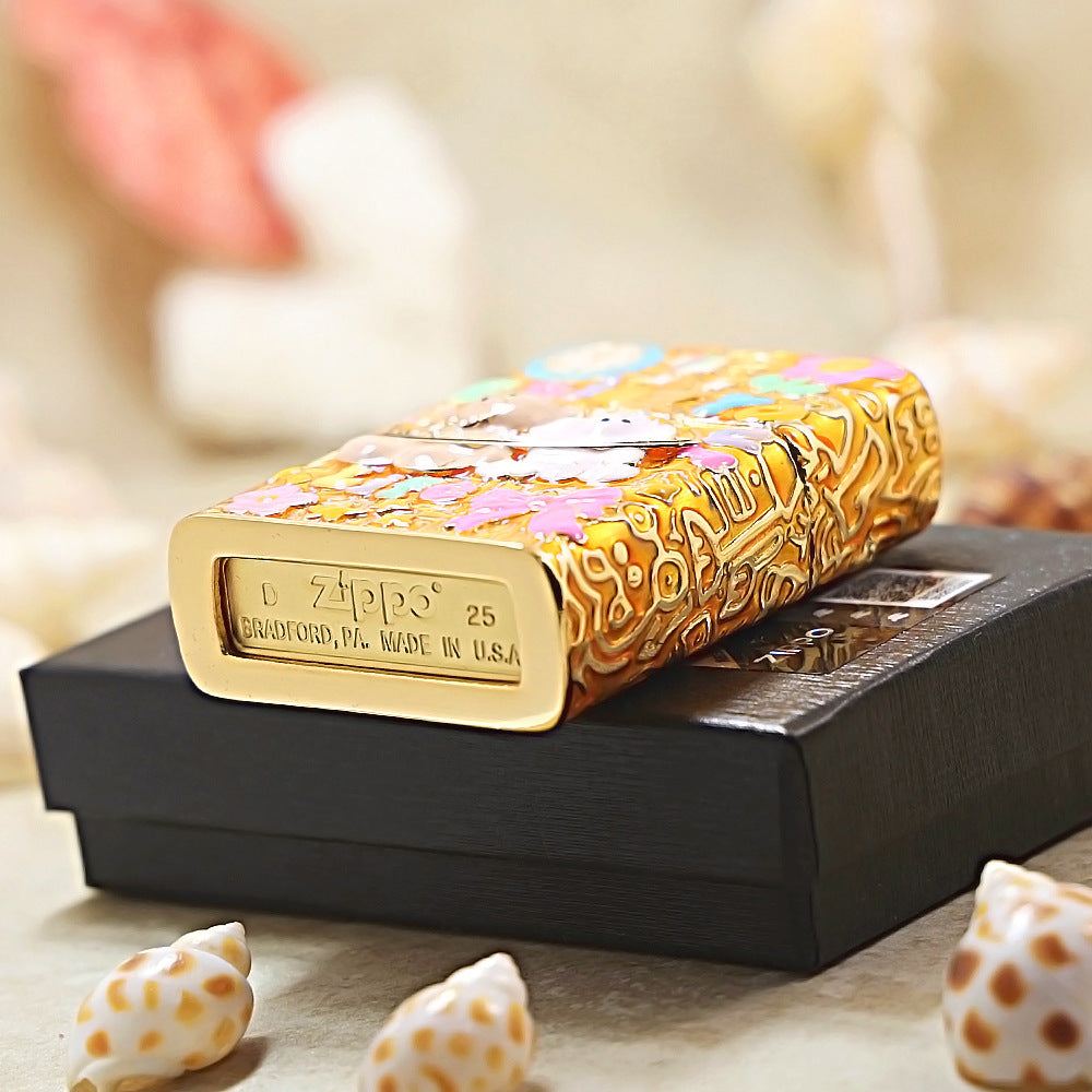 Zippo Gold-Plated Shell Case Enjoy Life Bear - CM71