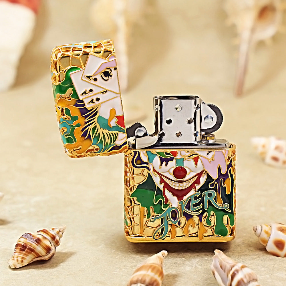 Zippo Gold Filigree Cloisonné Enamel Luminous Joker Character - CM106