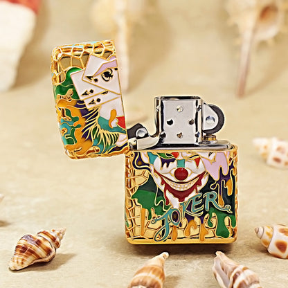 Zippo Gold Filigree Cloisonné Enamel Luminous Joker Character - CM106
