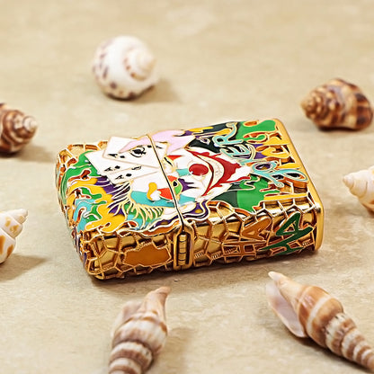 Zippo Gold Filigree Cloisonné Enamel Luminous Joker Character - CM106
