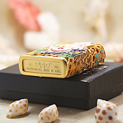 Zippo Gold Filigree Cloisonné Enamel Luminous Joker Character - CM106