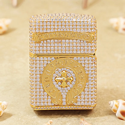 Zippo Gold Full Crystal Pavé Gothic Cross Emblem Shell Lighter - CM112