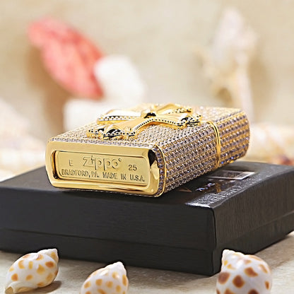 Zippo Gold Full Crystal Pavé Gothic Cross Emblem Shell Lighter - CM112