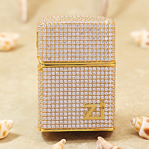 Zippo Gold Full Crystal Pavé "Zi" Emblem Shell Lighter- CM103