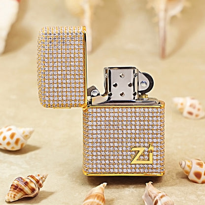 Zippo Gold Full Crystal Pavé "Zi" Emblem Shell Lighter- CM103