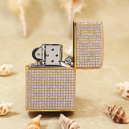Zippo Gold Full Crystal Pavé "Zi" Emblem Shell Lighter- CM103