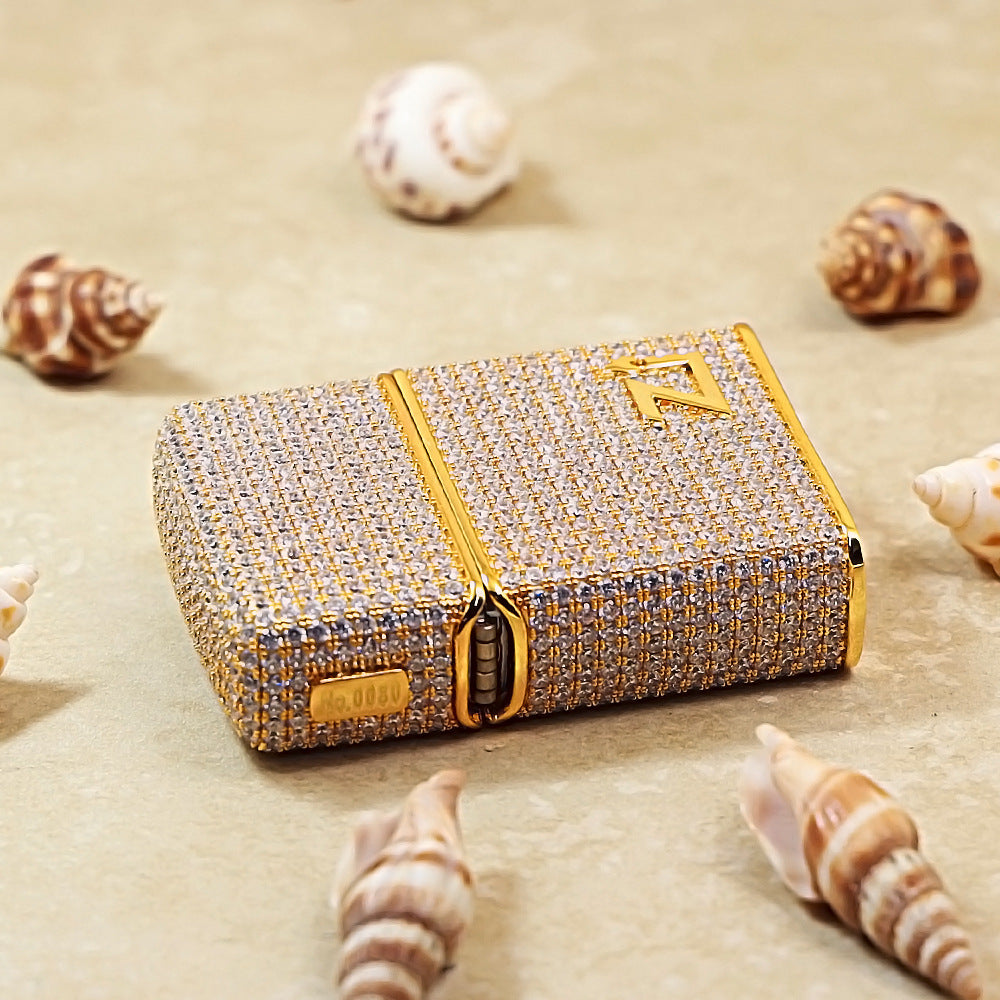 Zippo Gold Full Crystal Pavé "Zi" Emblem Shell Lighter- CM103