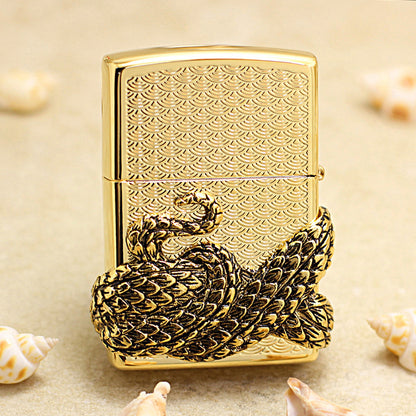Zippo Gold Polished Heavy Relief Snake God Emblem - KR19
