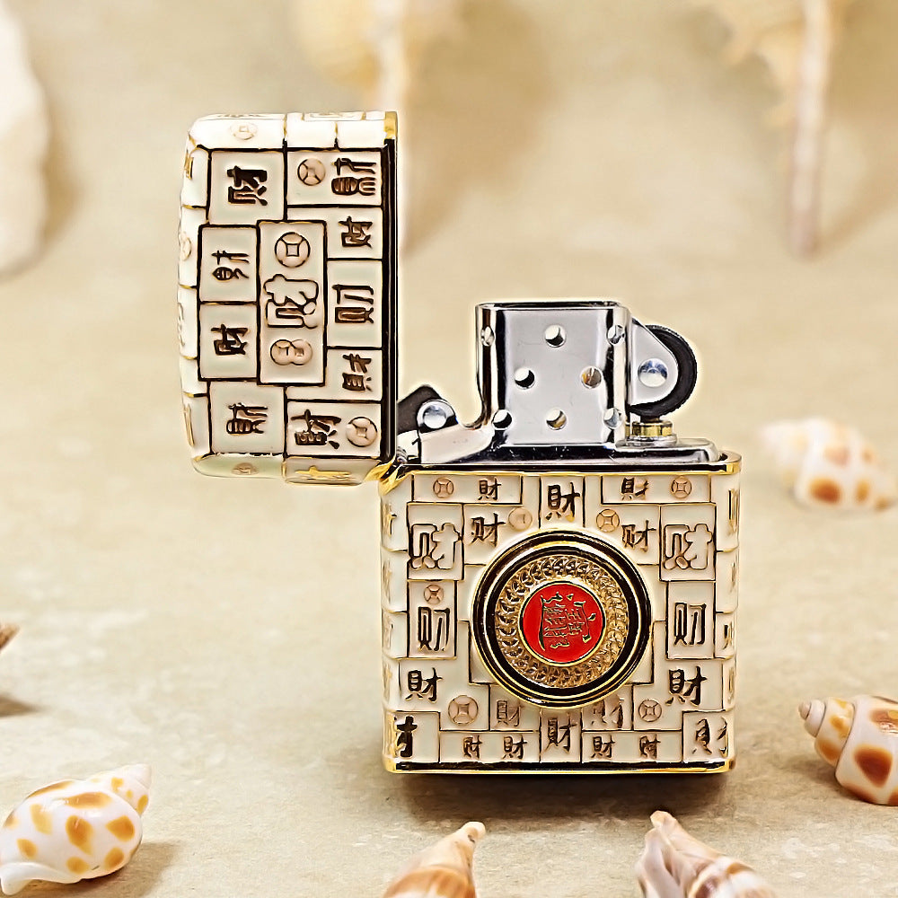 Zippo Gold Shell Case Luminous Mahjong Hundred Wealth - CM69