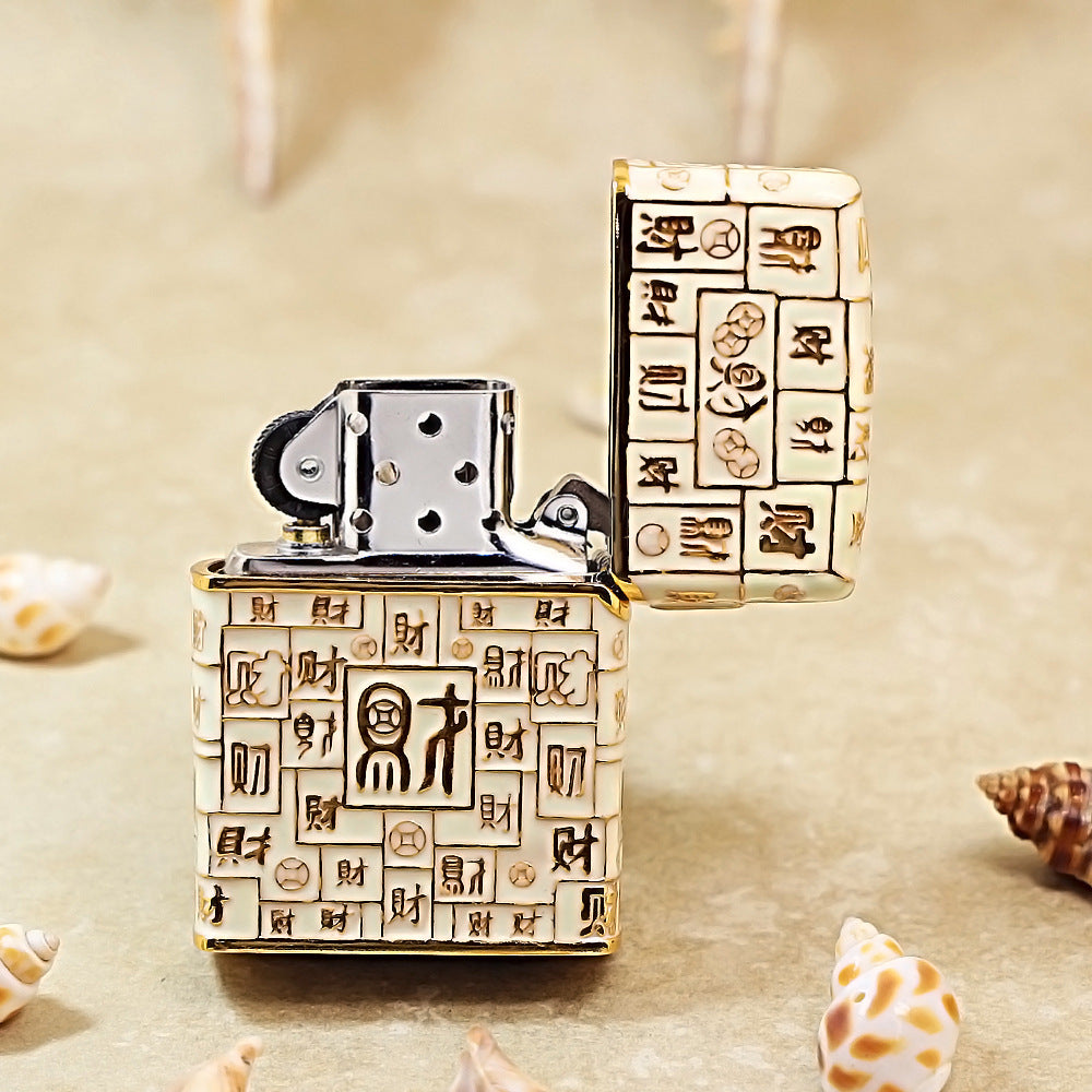 Zippo Gold Shell Case Luminous Mahjong Hundred Wealth - CM69
