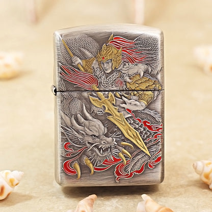 Zippo Heavy Relief Antique Silver Zhao Zilong and Dragon Emblem - DS160