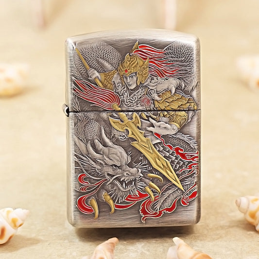 Zippo Heavy Relief Antique Silver Zhao Zilong and Dragon Emblem - DS160