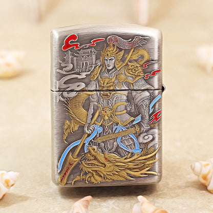 Zippo Heavy Relief Antique Silver Zhao Zilong and Dragon Emblem - DS160