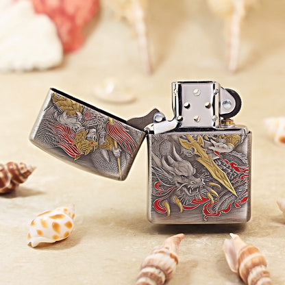 Zippo Heavy Relief Antique Silver Zhao Zilong and Dragon Emblem - DS160