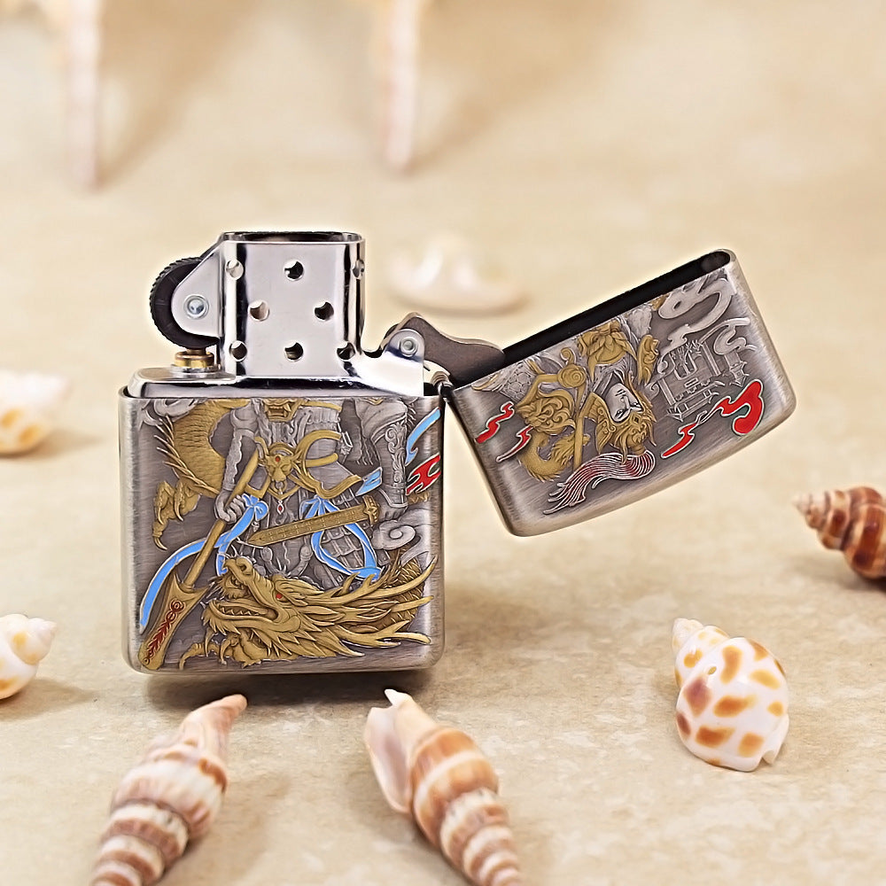 Zippo Heavy Relief Antique Silver Zhao Zilong and Dragon Emblem - DS160