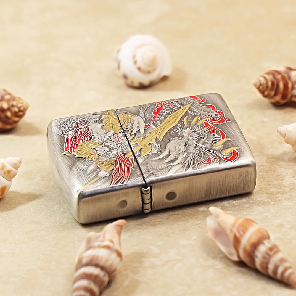 Zippo Heavy Relief Antique Silver Zhao Zilong and Dragon Emblem - DS160