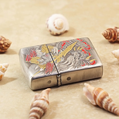 Zippo Heavy Relief Antique Silver Zhao Zilong and Dragon Emblem - DS160