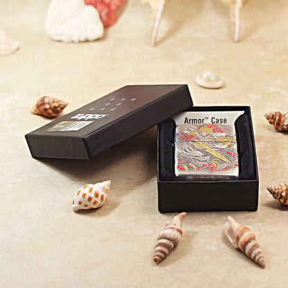 Zippo Heavy Relief Antique Silver Zhao Zilong and Dragon Emblem - DS160