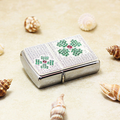 Zippo High-Polish Chrome Full Crystal Four-Leaf Clover Emblem Lighter - DS181