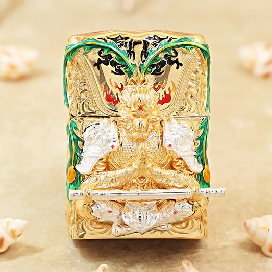 Zippo High-Polish Gold Luminous Sun Wukong Fighting Buddha Shell Case- CM86