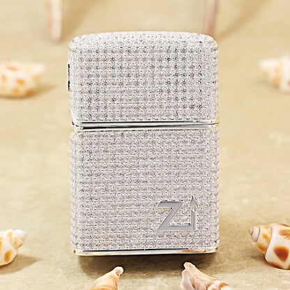 Zippo High-Polish Silver Full Crystal Pavé "Zi" Emblem Shell Lighter - CM102