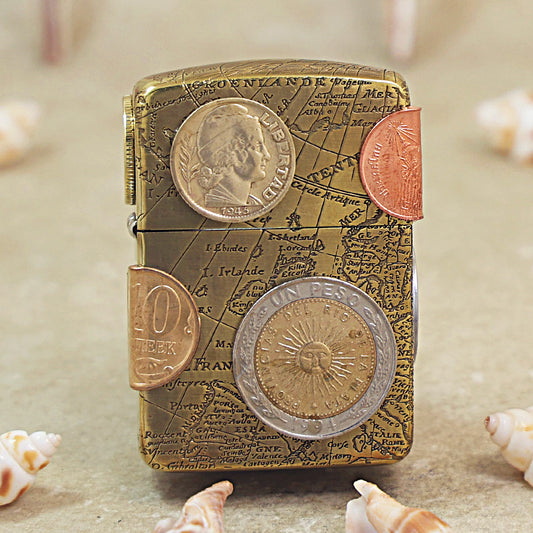 Zippo Replica Antique Brass Global Coin Navigator Lighter - DS180