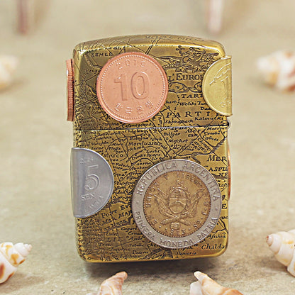 Zippo Replica Antique Brass Global Coin Navigator Lighter - DS180
