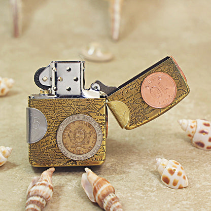 Zippo Replica Antique Brass Global Coin Navigator Lighter - DS180
