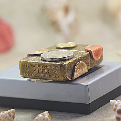 Zippo Replica Antique Brass Global Coin Navigator Lighter - DS180