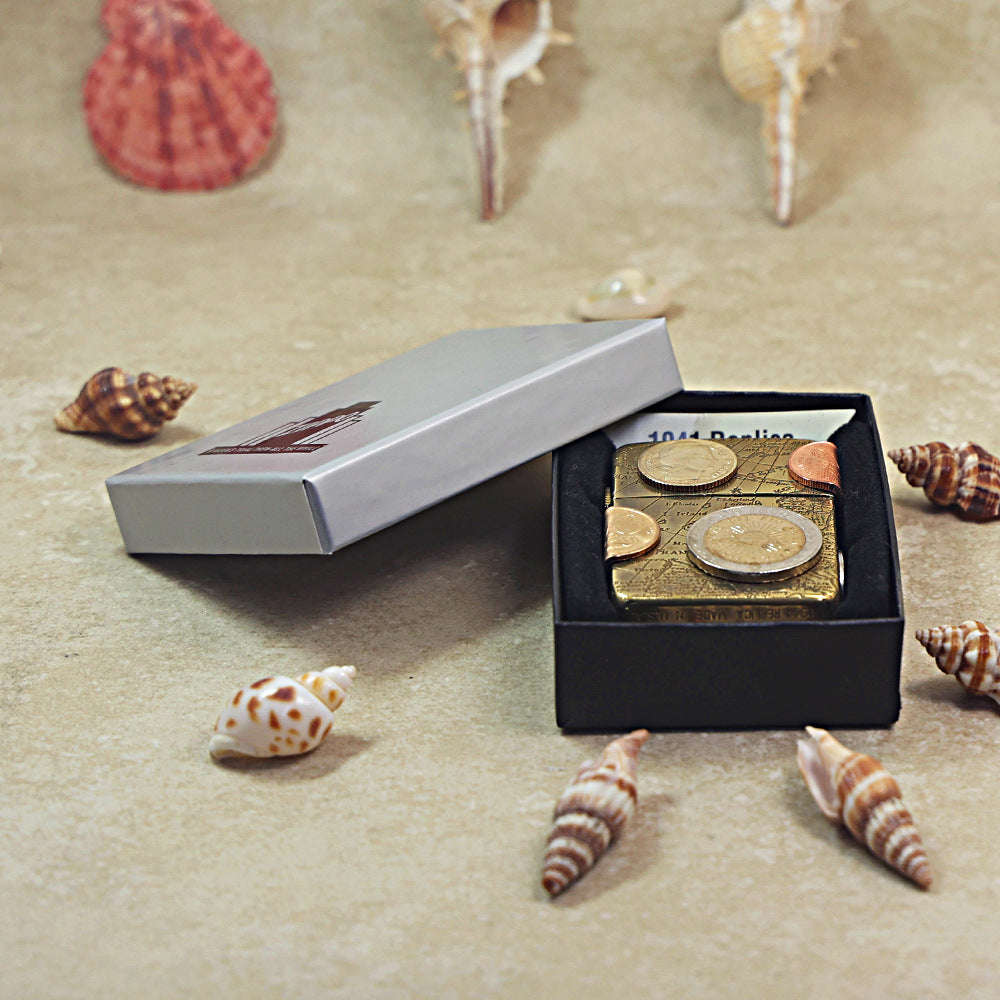 Zippo Replica Antique Brass Global Coin Navigator Lighter - DS180