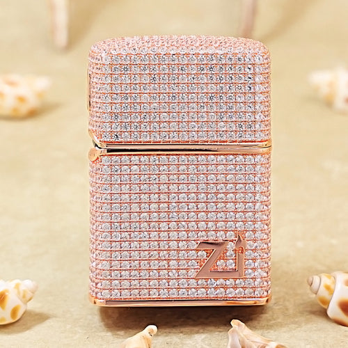 Zippo Rose Gold Full Crystal Pavé Zi Emblem Shell Lighter - CM101