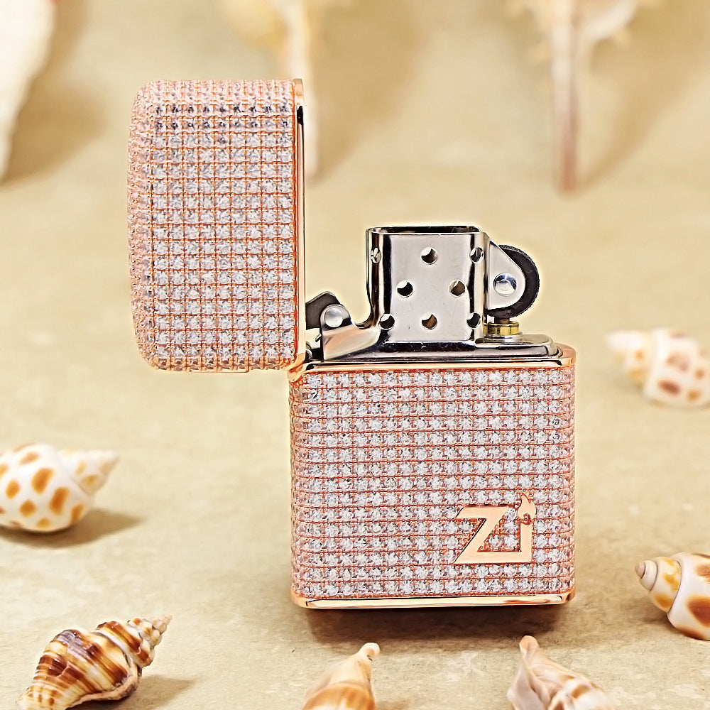 Zippo Rose Gold Full Crystal Pavé Zi Emblem Shell Lighter - CM101