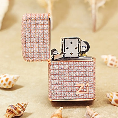 Zippo Rose Gold Full Crystal Pavé Zi Emblem Shell Lighter - CM101