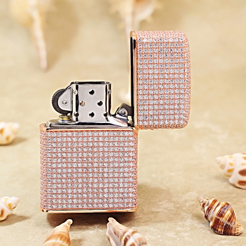 Zippo Rose Gold Full Crystal Pavé Zi Emblem Shell Lighter - CM101